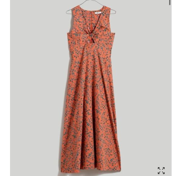 NWT Madewell Orange Floral Sleeveless Stephanie Midi Cotton Dress Size 4 - Picture 1 of 12